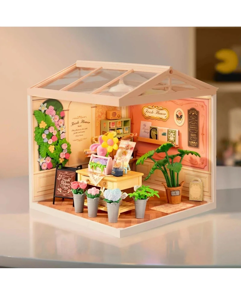Robotime 3D Puzzles Diy Miniature Dollhouse Fresh Flower Shop Flower Shop Building Set Toys Playset Decorative Ornaments
