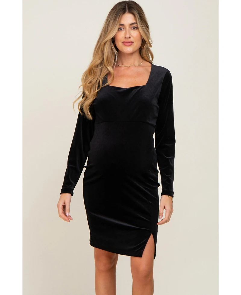 Pinkblush Maternity Velvet Long Sleeve Side Slit Dress