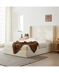 Boyel Living Carmen Upholstered Wingback Bed Frame with 52.3" Headboard, King, Ivory Boucle