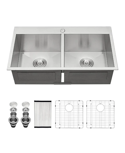 flynama huluwat Double Bowl Kitchen Sink Drop In Stainless Steel 18 Gauge 50 and 50