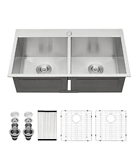 flynama huluwat Double Bowl Kitchen Sink Drop In Stainless Steel 18 Gauge 50 and 50