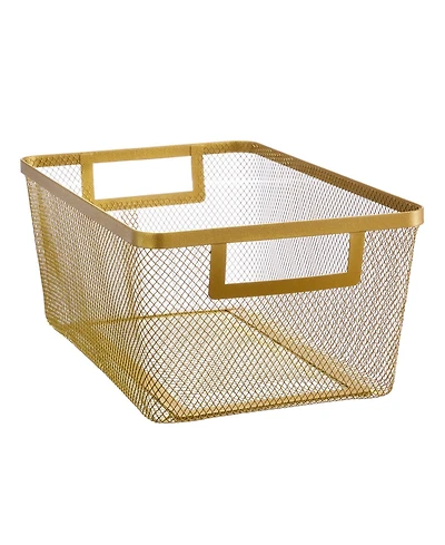 mDesign Metal Mesh Pantry Basket with Handles - Set of 2 - Soft Brass