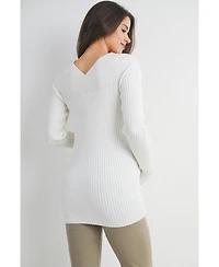 Hello Miz Maternity Ribbed Knit V Neck Long Sleeve Sweater
