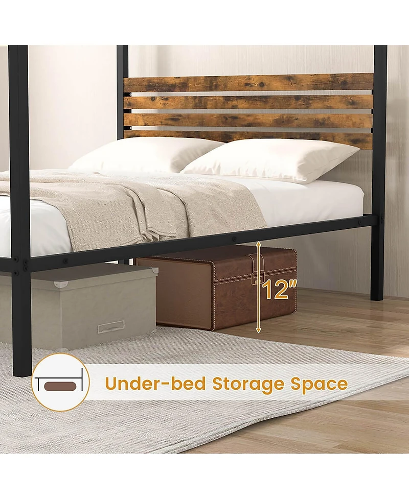Gymax 4-Post Canopy Bed Frame Rustproof Metal Noise-free with Foot Pads