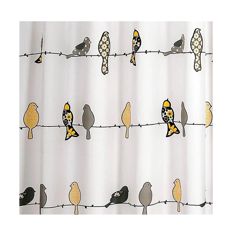 Slickblue 72x72 Inch Yellow Grey Birds Floral Polyester Shower Curtain