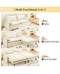 Maison Boucle 4-Seat Pull-Out Sleeper Sofa Bed, 81'' Chenille Upholstery & Usb Port