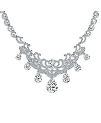 Bling Jewelry Estate Jewelry Art Deco Style Cz Cubic Zirconia Dangling Teardrops Statement Collar Necklace