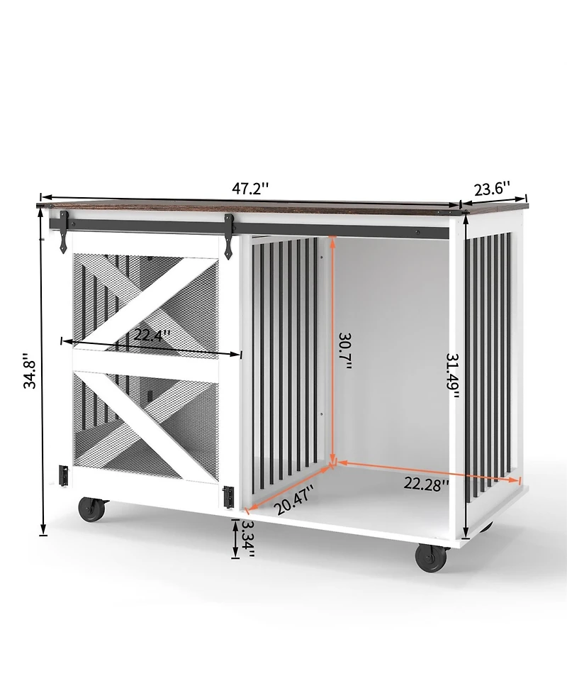 Aostirmotor Dog Crate with Flip-Top Feeding Door, Dual-Access in White