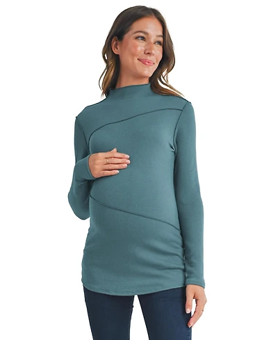 Hello Miz Maternity Mock Neck Long Sleeeve Ribbed Top