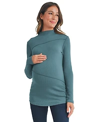 Hello Miz Maternity Mock Neck Long Sleeeve Ribbed Top
