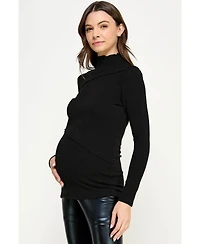 Hello Miz Maternity Mock Neck Long Sleeeve Ribbed Top