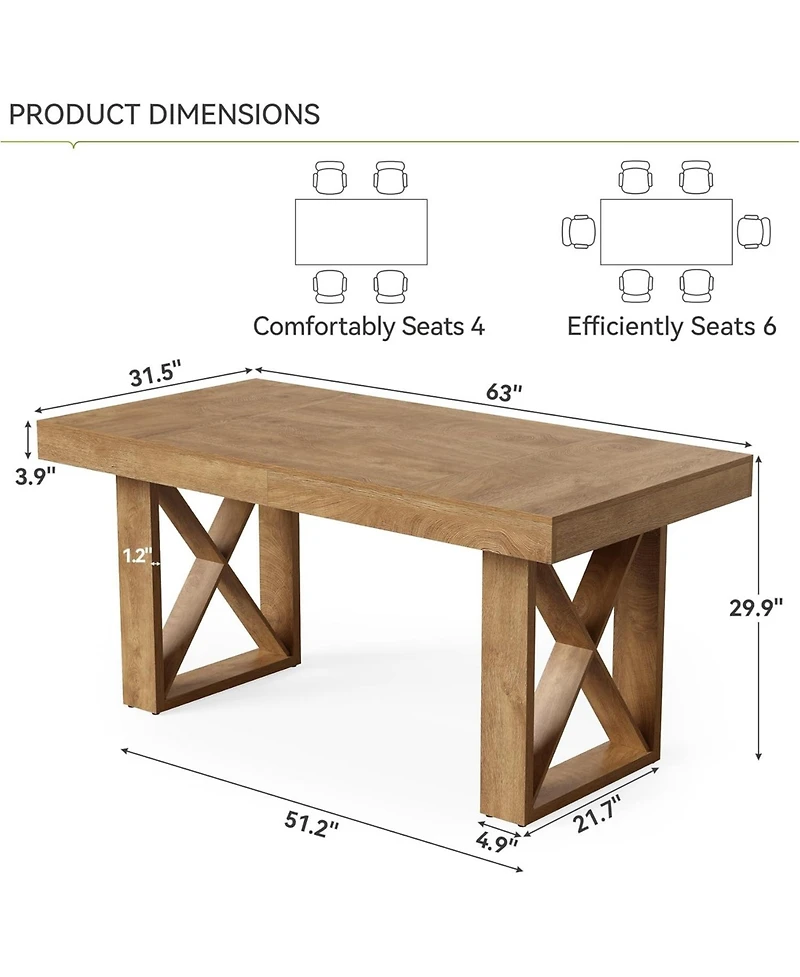 Tribesigns Rectangle Dining Table for 4-6 People, Farmhouse Thick Appearance Design, Rectangular Kitchen Dinner Table