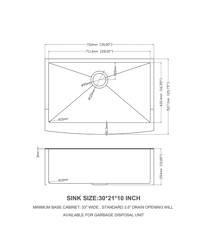 flynama 30x21x10inch Gold Farmhouse Kitchen Sink Stainless Steel Apron Front 16 Gauge