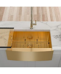 flynama 30x21x10inch Gold Farmhouse Kitchen Sink Stainless Steel Apron Front 16 Gauge