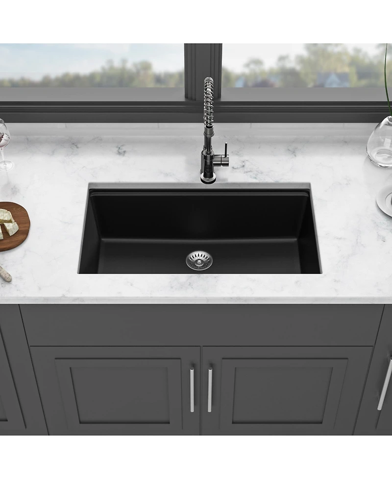 flynama 32x19x9.65inch Black Quartz Composite Undermount Kitchen Sink Workstation Granite Deep