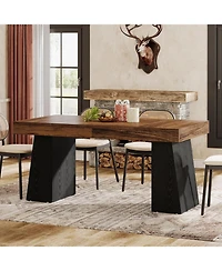 Tribesigns Dining Room Table for 4-6, 55-Inch Mid-Century Modern Dining Table with Double Pedstral, Rectangular Wood Kitchen Dinner Table