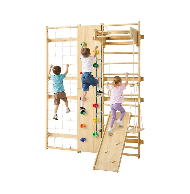 Swedish Ladder Wall Gym with 9-in-1 Solid Wood Stall Bars