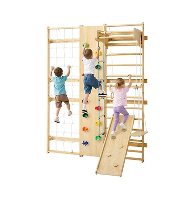 Swedish Ladder Wall Gym with 9-in-1 Solid Wood Stall Bars