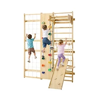 Swedish Ladder Wall Gym with 9-in-1 Solid Wood Stall Bars