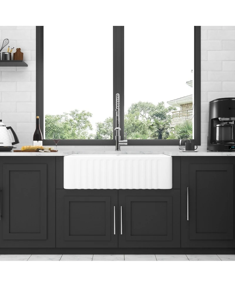 flynama 33x18x10inch White Farmhouse Sink Ceramic Porcelain Double Bowl Apron Front Kitchen