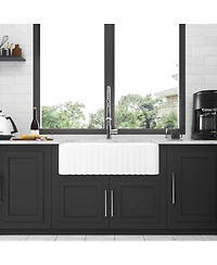 flynama 33x18x10inch White Farmhouse Sink Ceramic Porcelain Double Bowl Apron Front Kitchen