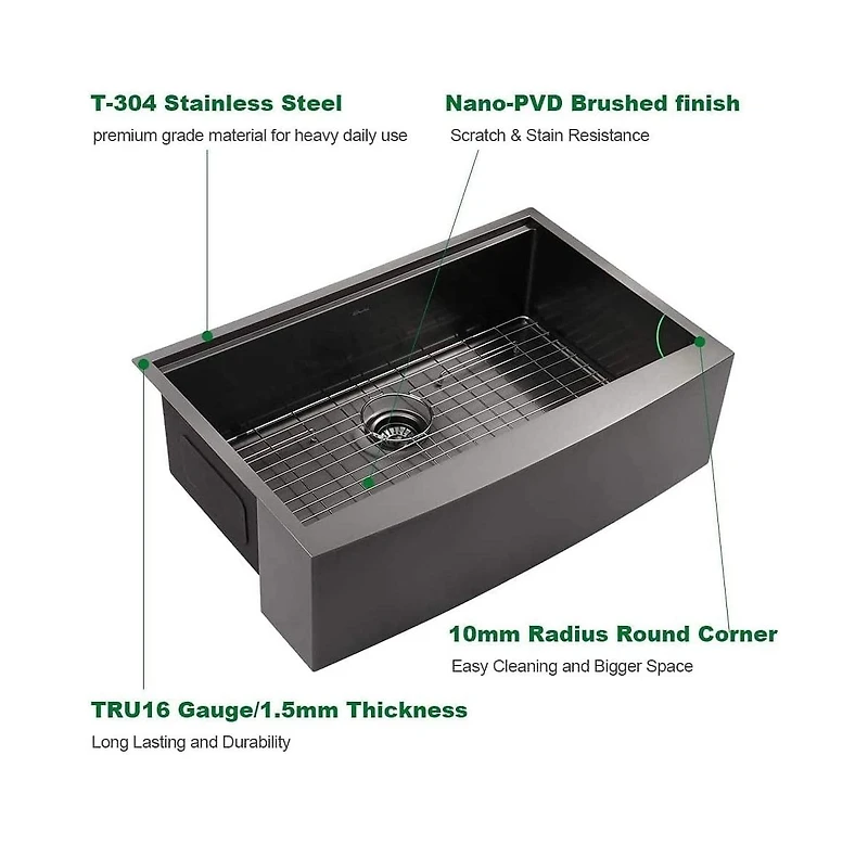 flynama 30x22x10inch Gunmetal Black Farmhouse Kitchen Sink Workstation Apron Front Stainless Steel