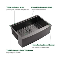 flynama 30x22x10inch Gunmetal Black Farmhouse Kitchen Sink Workstation Apron Front Stainless Steel