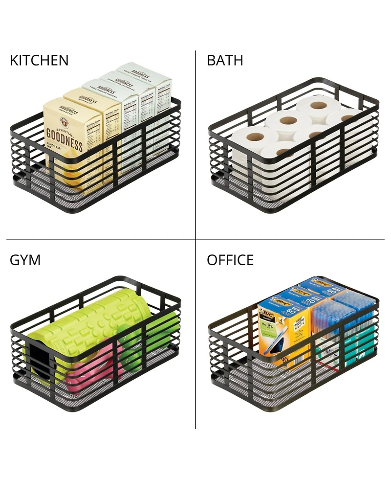 Metal Pantry Basket with Handles - Set of 2, Matte Black