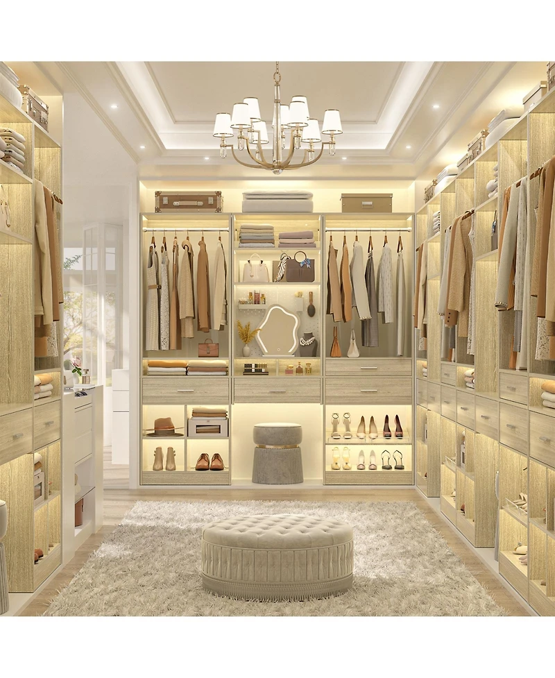 Aheaplus Closet Organizer with Wood Drawers and Shoe Rack, Freestanding Closet System with Hanging Rods