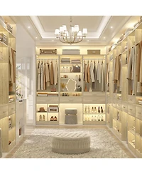 Aheaplus Closet Organizer with Wood Drawers and Shoe Rack, Freestanding Closet System with Hanging Rods