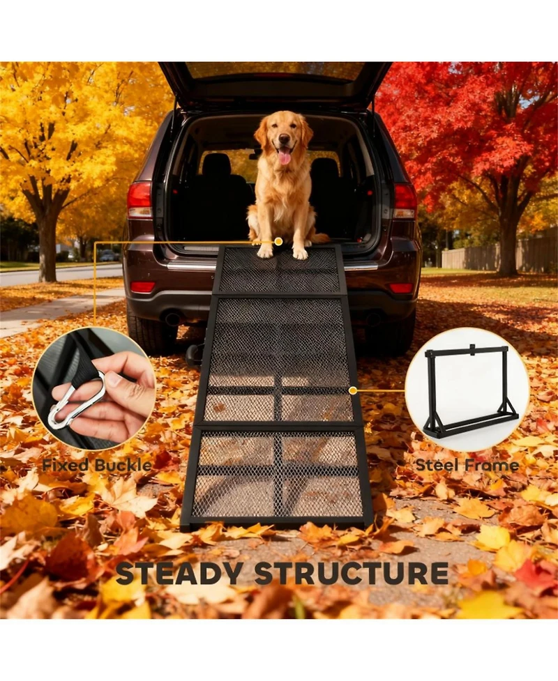 Aostirmotor Folding Portable Dog Ramp Extra Long and Wide Dog Car Ramp in Black