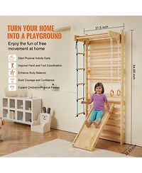 Mecale Swedish Ladder Wall Gym, 5-in-1 Indoor Climbing Set w/ Pull-Up Bar, Rings, Rope Ladder & Slide Board