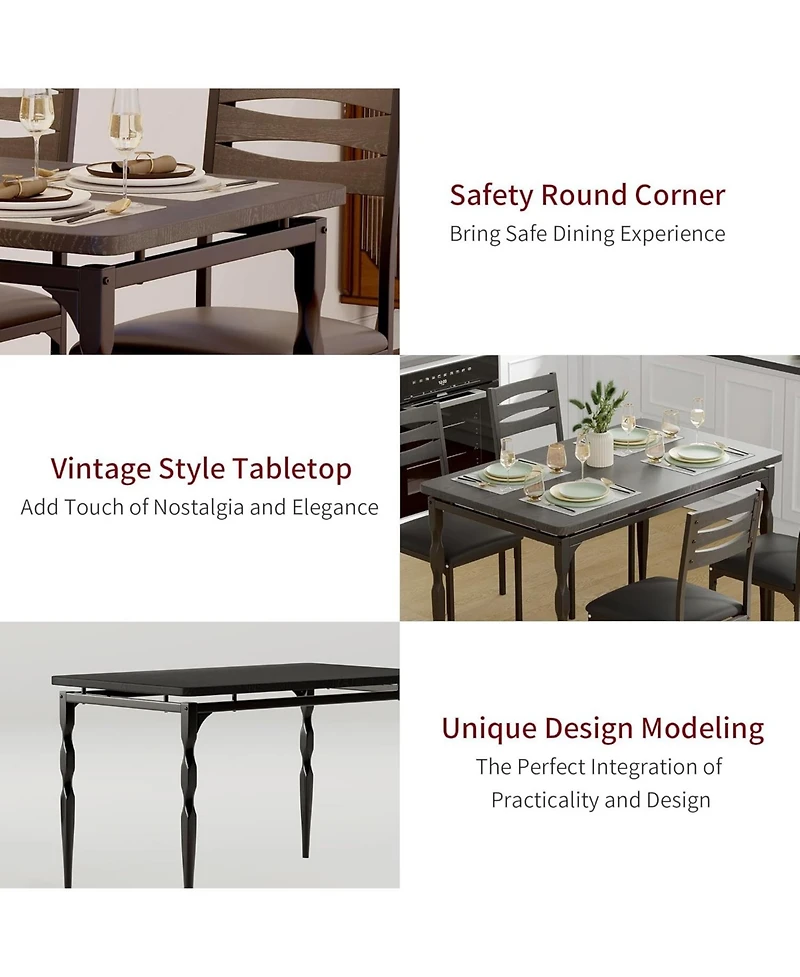 gaomon 5 Piecs Dining Table Set, Farmhouse Style and Chairs Set for 4, Room Kitchen Apartment, Modern Sturdy