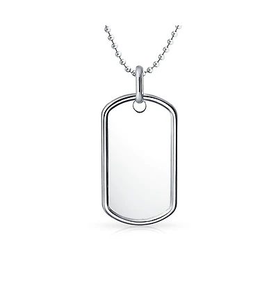 Bling Jewelry Large Classic Dog Tag Pendant Necklace .925 Sterling Silver With 24 Inch Ball Chain