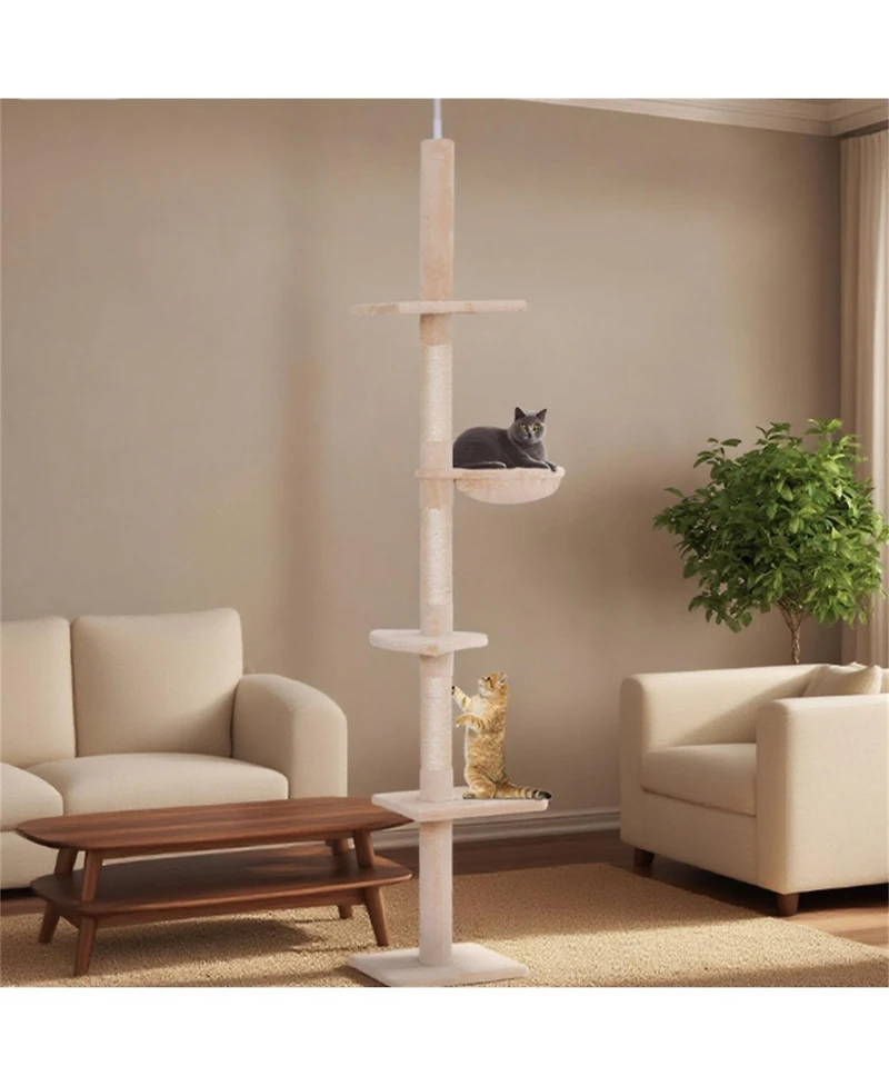 Aostirmotor 90.5''-102.25''Adjustable Height Floor-to-Ceiling Vertical Cat Tree in Beige