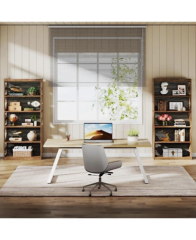 Tribesigns 6-Tier Bookcase Set of 2, 70-Inch Tall Freestanding Bookshelf with Rhombus Pattern for Living Room, Bedroom