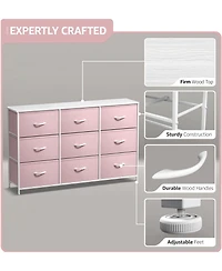 Sorbus 9 Drawers Dresser- Storage Unit with Steel Frame, Wood Top, Fabric Bins