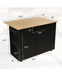 gaomon Rolling Kitchen Island with Drop-Leaf Top, Charging Station, Storage Cart with Shelves/Drawers, 47.2