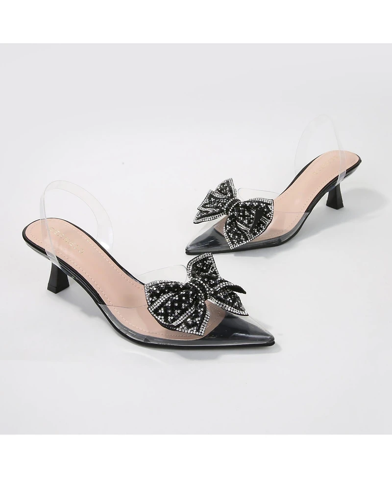 Berness Ninetta Clear Slingback Heels with Crystal Bow