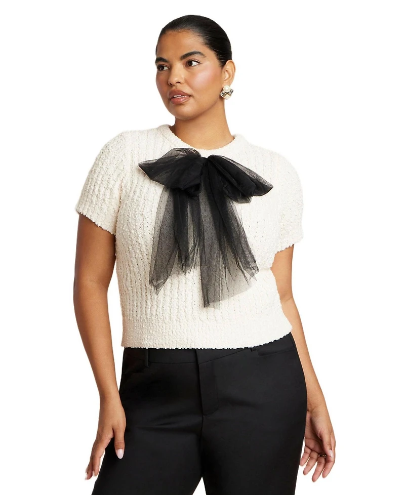 Eloquii Women's Sweater With Sheer Bow