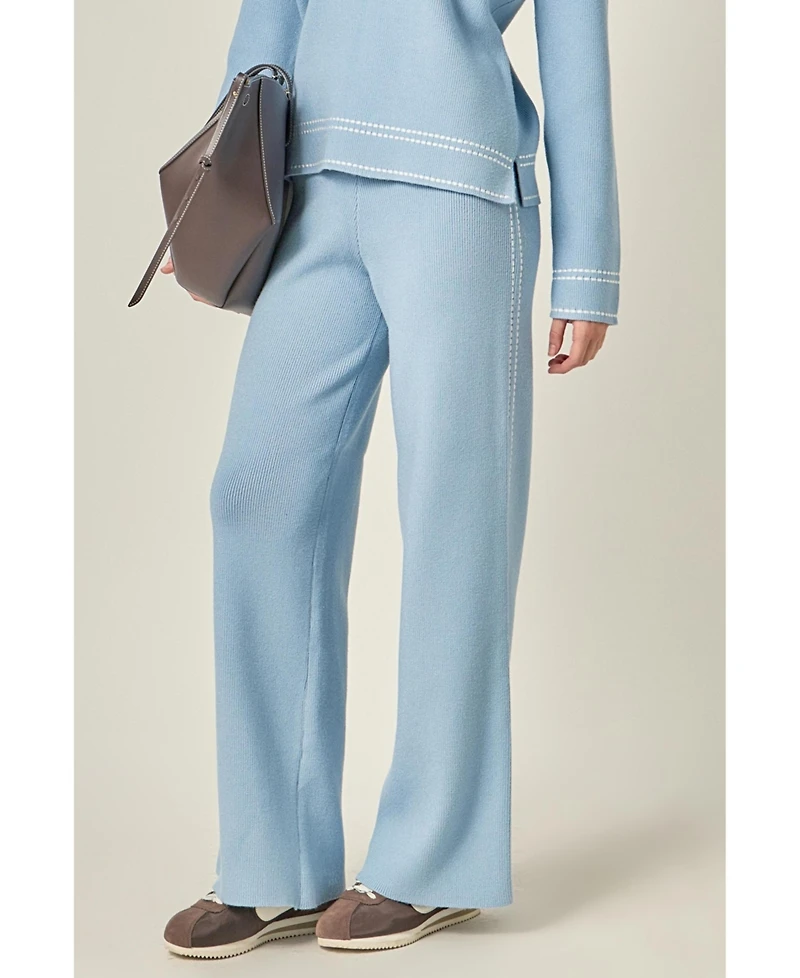 English Factory Women's Stitch-Detail Knit Long Pants