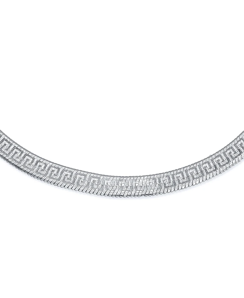 Bling Jewelry Reversible Flat Greek Key Design.925 Sterling Silver Herringbone Necklace Collar Made in Italy 16 Inch