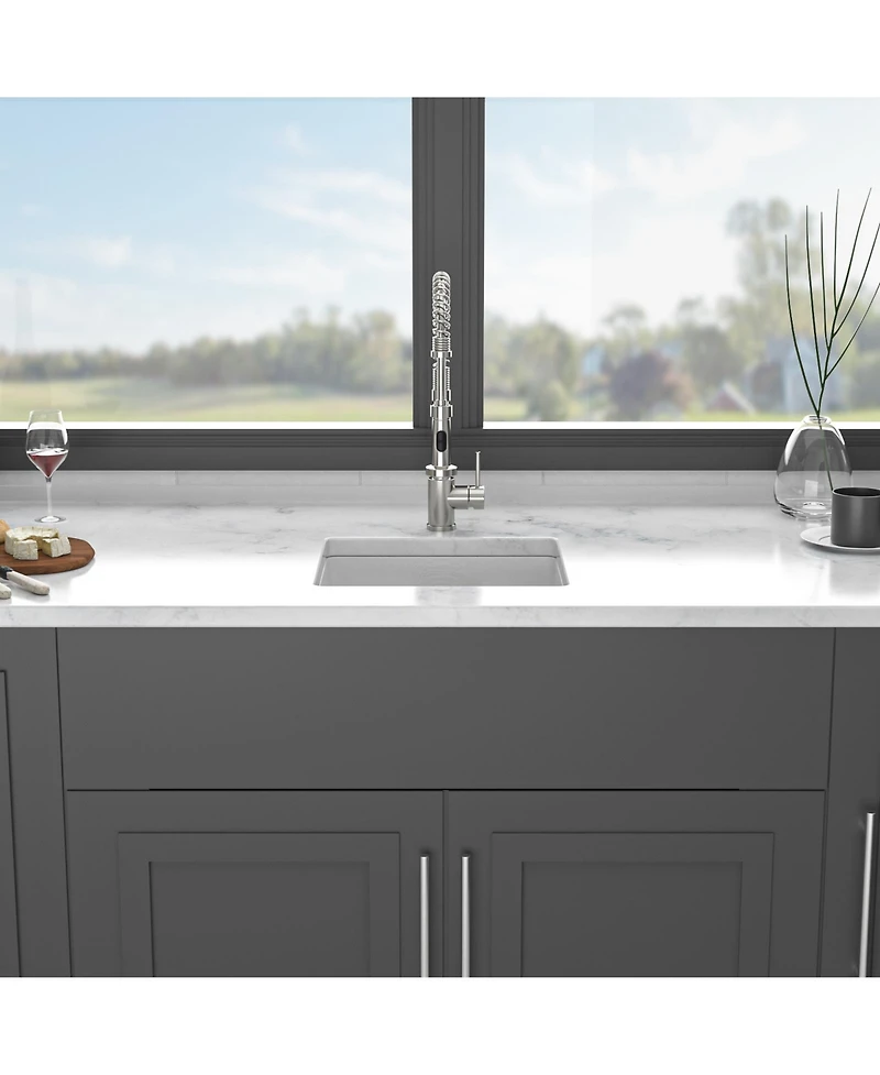 flynama 18x16x9inch White Quartz Composite Undermount Kitchen Sink Granite Workstation Deep