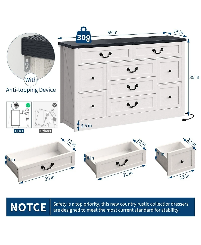 Gaomon Dresser with Power Outlet, Farmhouse Dresser with Metal Handle