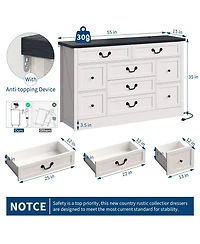 Gaomon Dresser with Power Outlet, Farmhouse Dresser with Metal Handle