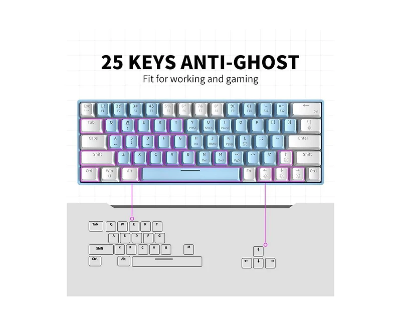 Risokeys Hot-Swappable Red Switch, Rainbow Backlight,25 Anti-Ghosting Keys 63-Key Wired Mechanical Keyboard