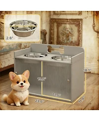 Aostirmotor 23.6 in. Wide Dog Bowls with 2 Stainless Steel Bowl in Grey