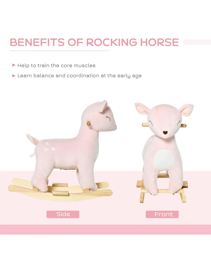 Qaba Kids Rocking Horse, Deer Shaped Ride on Horse with Realistic Sound