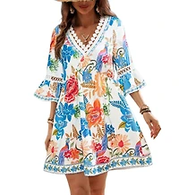 Cupshe Women's Field Notes Floral Blue Mini Beach Dress