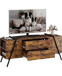 gaomon 55" Modern Farmhouse Tv Stand, Entertainment Center with 2 Drawers, Adjustable Shelves, U-Shaped Metal Legs, Wooden Media Console